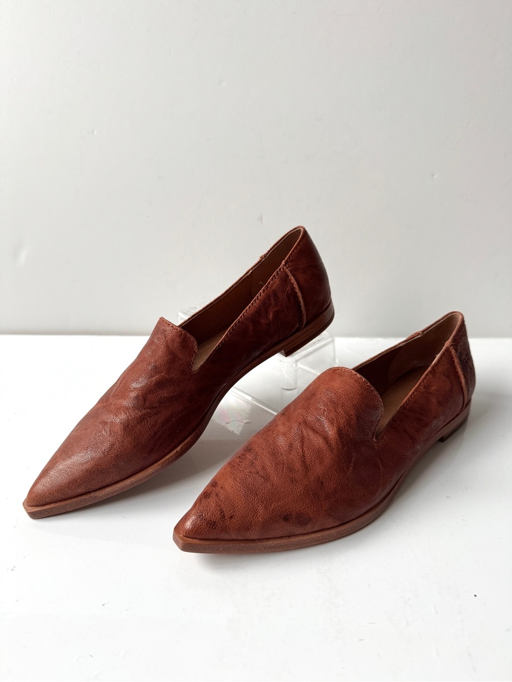 Frye Kenzie Venetian Pointed Toe Leather Loafer Flats in Cognac Brown Sz 6M NWOB
